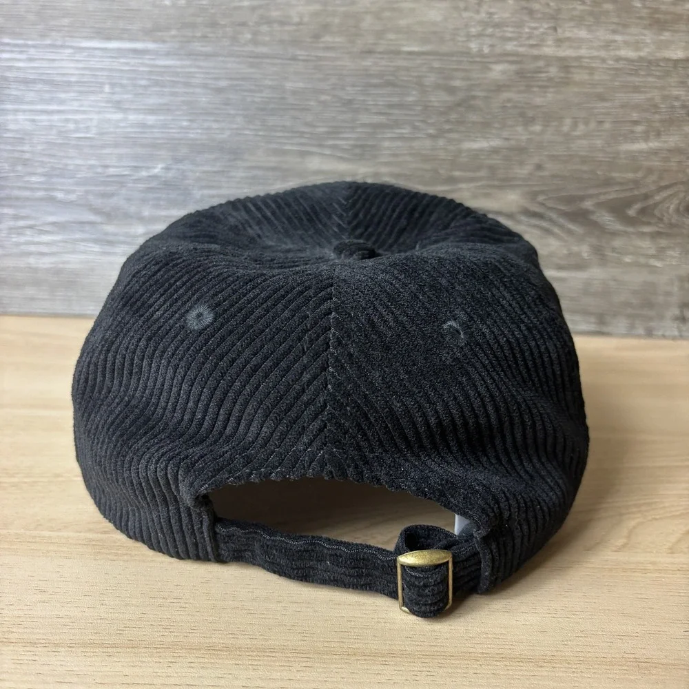 GMPURE Hat Cap Strap Back Black Corduroy Embroidered Logo Retro Style Mens